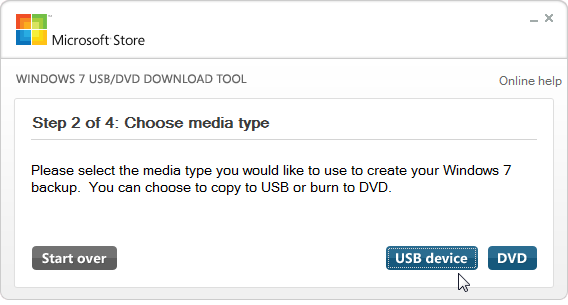 Windows USB DVD tool screen