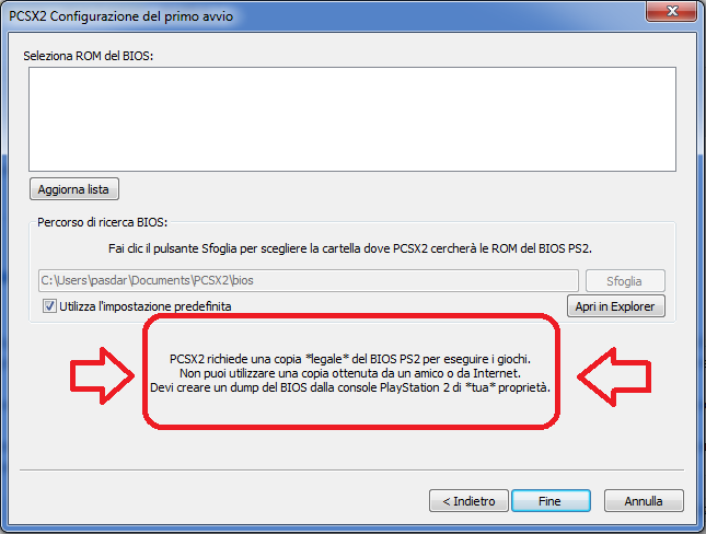 Configurazione BIOS PCSX2