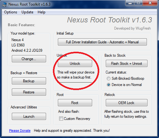 Nexus 4 toolkit-Sblocco-Bootloader