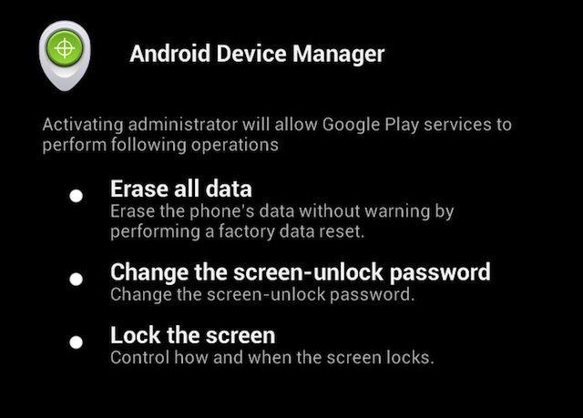 Android Device Manager impostazioni