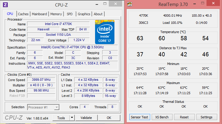 4 Ghz real temp- Cpu z