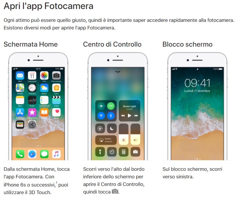 Apri fotocamera iPhone