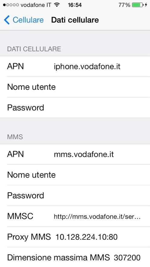 Vodafone Dati APN iPhone