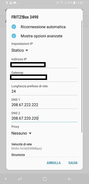 OpenDNS Android impostazioni