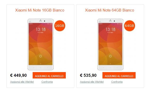 Xiaomi Mi Note prezzo Italia