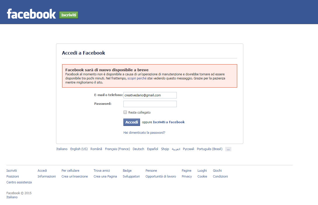 Facebook non funziona impossibile effettuare login