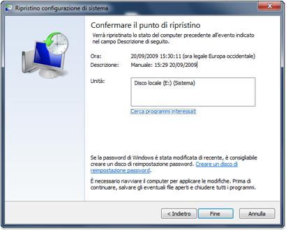 Ripristino configurazione di sistema