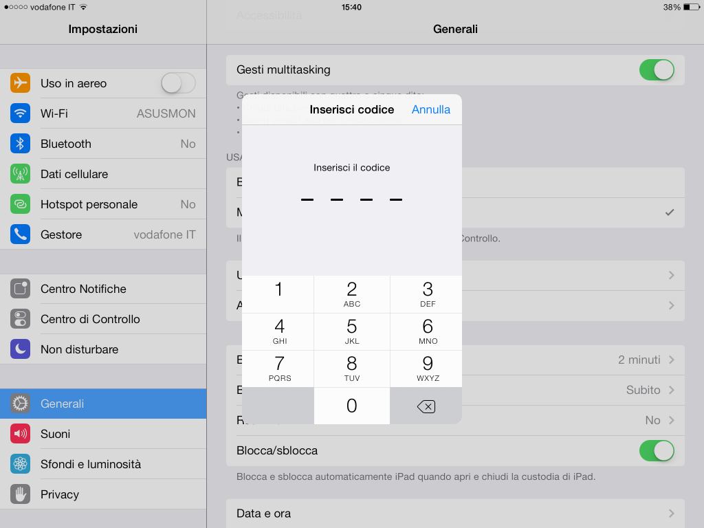 codice di blocco iOS