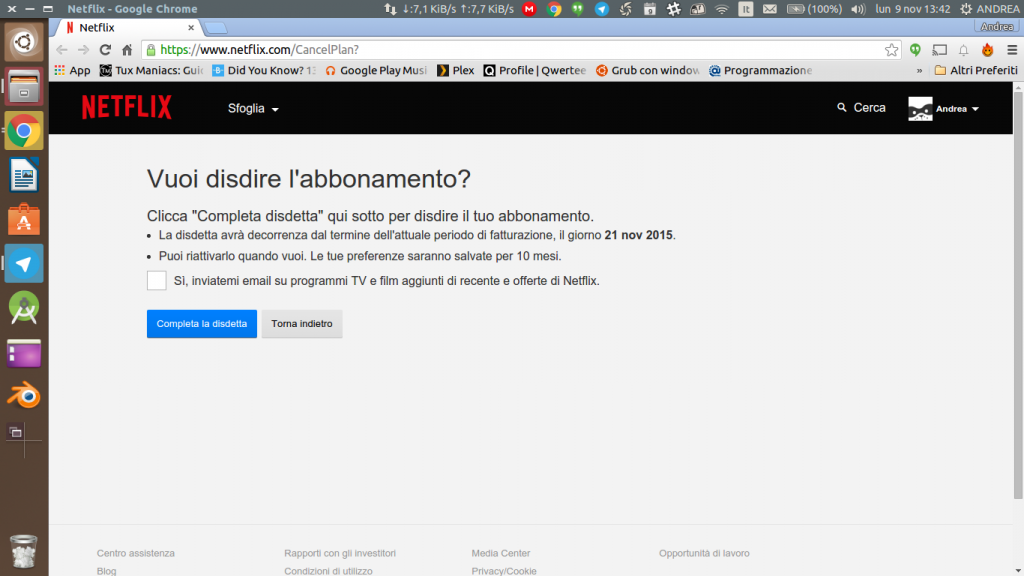 disattivare netflix