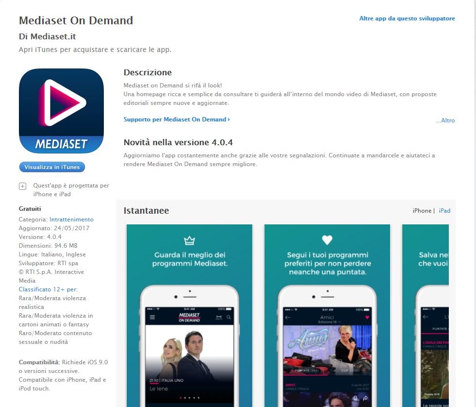 Video Mediaset iPhone iPad