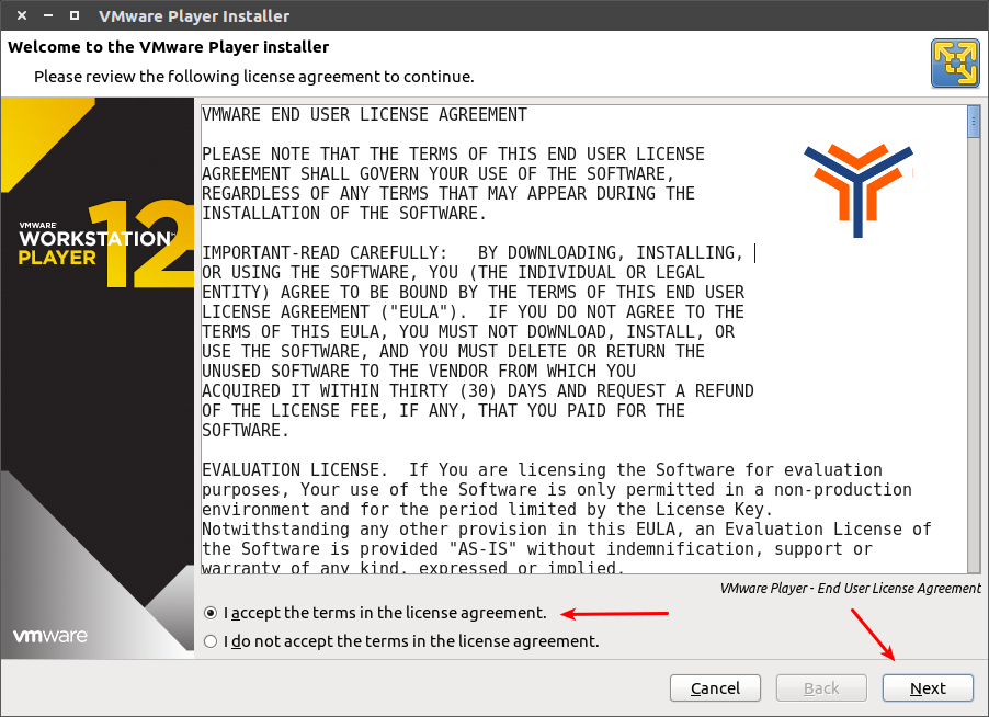 installazione VMware Player Linux 2