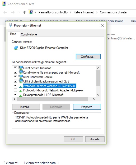 Protocollo Internet versione 4 (TCP IPv4) Windows 10