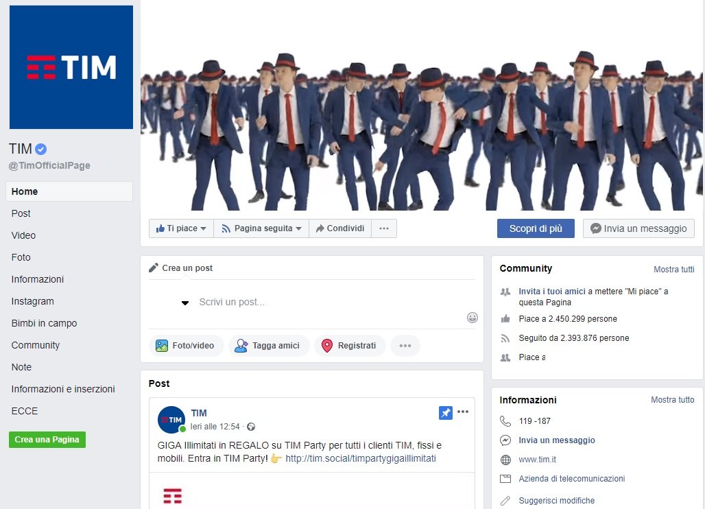 Pagina Facebook Tim 2018