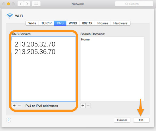 DNS Tiscali MacOS