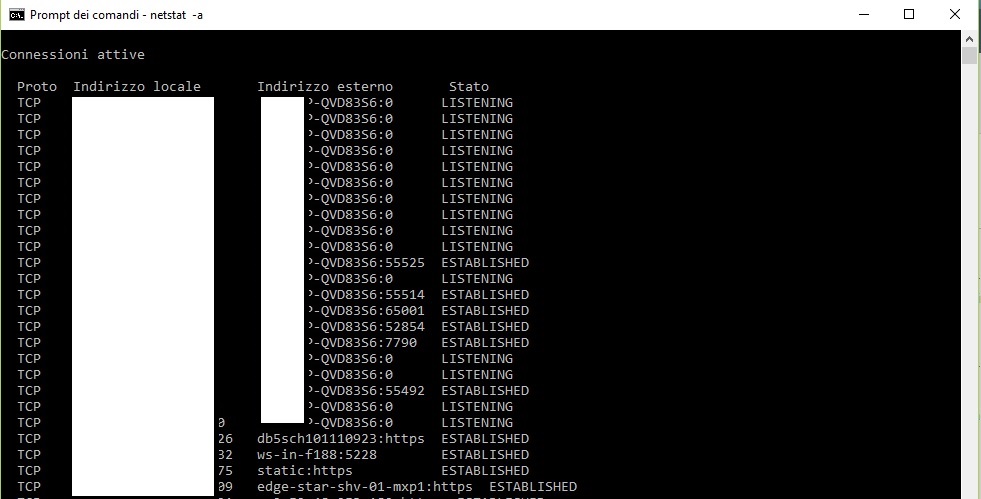 Netstat -a Windows 10 comando