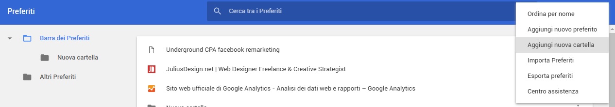Come creare cartella preferiti Chrome